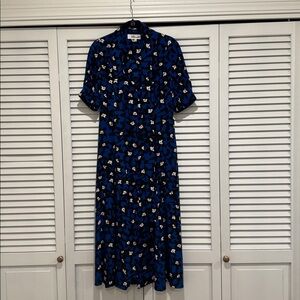 Diane Von Furstenberg Blue and White Midi Dress
